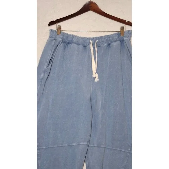 Aerie Blue Acid Wash Balloon Leg Sweatpants Cotton Seam Detail Joggers Large - Picture 2 of 9